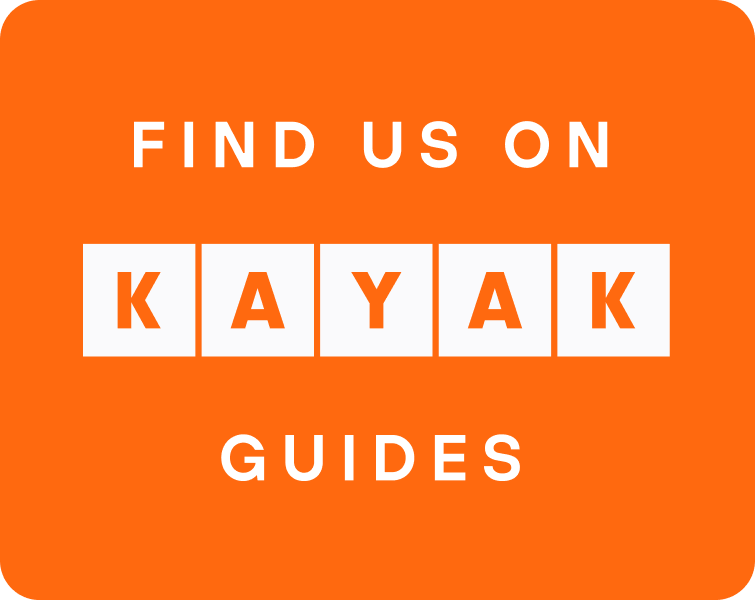 Orange graphic with the text 'Find Us on Kayak Guides' in white letters.